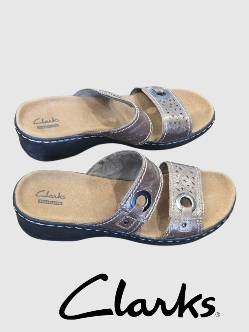 Clarks Lexi Laurel Leather Slide Wedge Casual Open Toe Sandals Womens 9 M